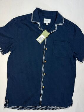 Goodfellow & Co Navy Short-Sleeve Camp Collar Shirt with Contrast Stitch